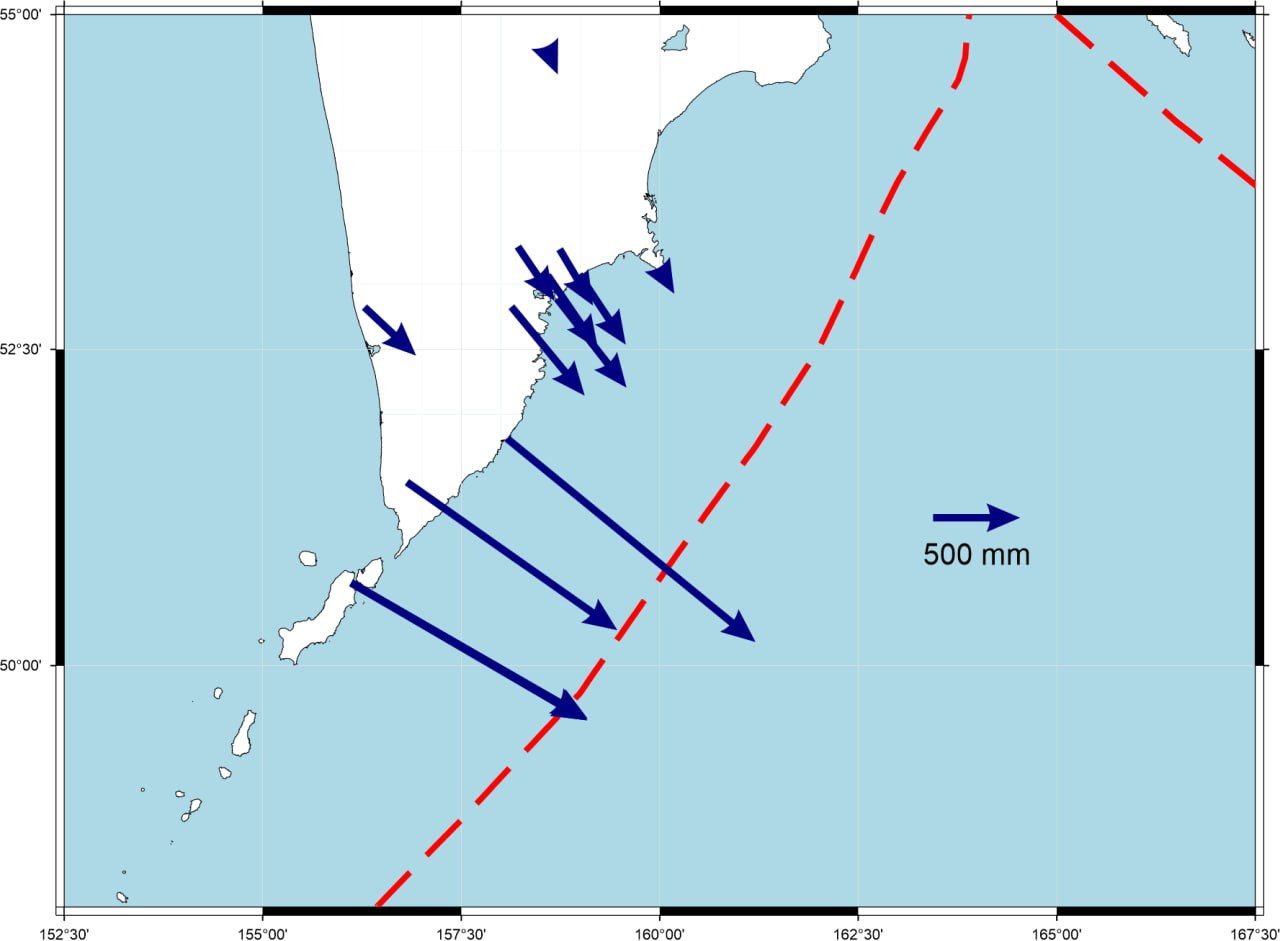 Южная часть камчатского полуострова после землетрясения сместилась почти на два метра на юго-восток